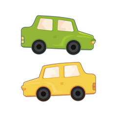 Green and yellow cars cartoon vector illustration