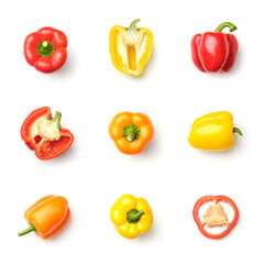 Collection of peppers isolated on white background