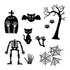 Collection of halloween silhouettes icon and character.