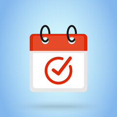 Event or calendar check mark sign icon or logo. calendar date concept. Event reminder, flat design vector illustration.