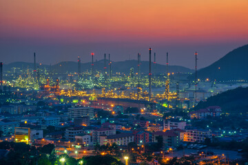 Fototapeta na wymiar Oil refinery industry at sunset - factory - petrochemical plant