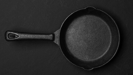 Cast iron pan on a black background