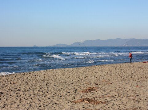 by the sea on the sandy beach of an Italian beach establishment in Versilia, Tuscany