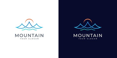 mountain with sunset logo design
