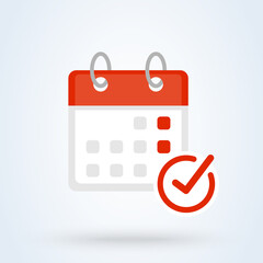 Event or calendar check mark sign icon or logo. calendar date concept. Event reminder, flat design illustration.