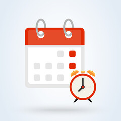 Calendar and clock sign icon or logo. Schedule or appointment concept. important date, flat design illustration.