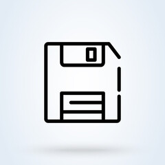 Diskette old storage device line sign icon or logo. The floppy disk concept. Save to diskette, linear design illustration.