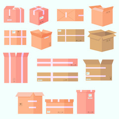 various cardboard boxes icon set