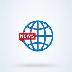News World or News Globe sign icon or logo. line Digital news concept. Online broadcast, linear illustration.