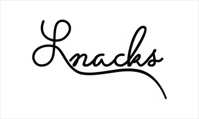 Snacks Black script Hand written thin Typography text lettering and Calligraphy phrase isolated on the White background 