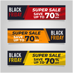 Black friday banner set of 3. background used for letterhead, header, footer, layout, landing page and print media