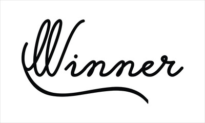 Winner Black script Hand written thin Typography text lettering and Calligraphy phrase isolated on the White background 