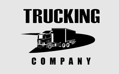 Fototapeta na wymiar Trucking company logo, truck drives on the road vector