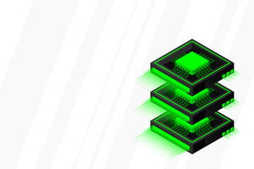 Quantum computer, large data processing, server room,  artificial intelligence, data base concept, the microprocessor isometric vector
