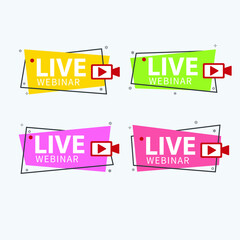 Live Webinar Button, icon, emblem label Vector illustration flat linear badge and banner, scroll, sticker, ribbon, embem, background, poster.