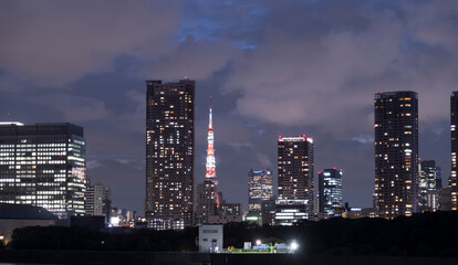 東京　夜景　東京タワーと高層ビル群　2020年8月