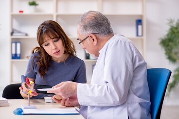 Fototapeta premium Young female patient visiting old doctor cardiologist