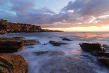 Sunrise view on the Coogee coastline, Sydney, Australia.
