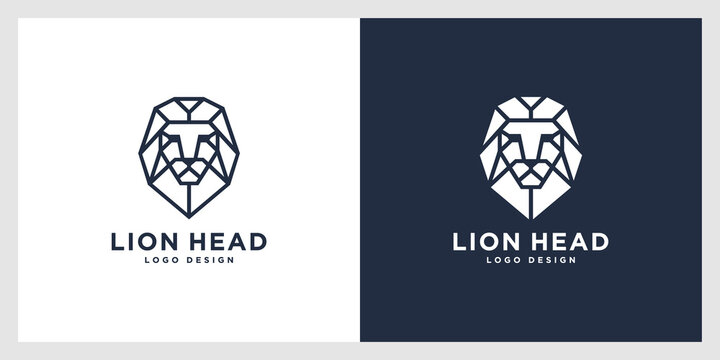 lion head mono line logo vector