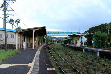 Fototapeta na wymiar Around the platform of Aoshima station of Miyazaki