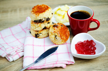 Tasty Scone homemade for coffee break on wooden table backgrounds