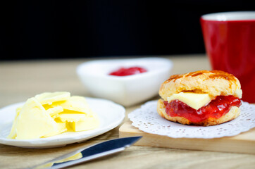 Close up of Scone desseet on wooden plate for food backgrounds