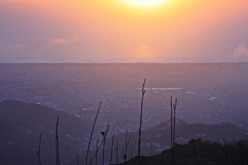 colorful sunset over the mountain peaks on the Apuan Alps of Tuscany in Italy