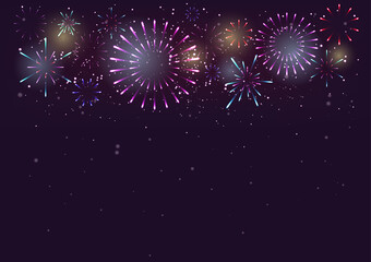 Fototapeta na wymiar Fireworks and bokeh on New Year's Day and copy space. Holiday Abstract Background Made From Vector
