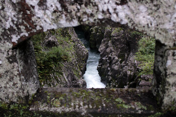 Overlooking river from old bridge at Takachiho Gorge in Miyazaki