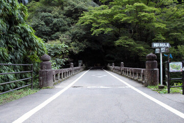Empty road and bridge around Takachiho Gorge