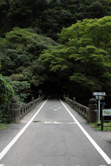 Empty road and bridge around Takachiho Gorge