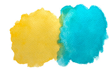 Hand painted blue and yellow watercolor texture background. 