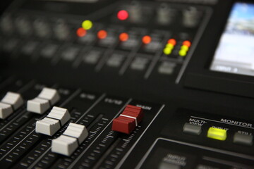Audio mixer in studio for lives the media and sound recording equipment and sound system of instrument concept.