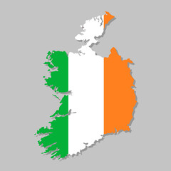 Irish flag on the map. High detailed Ireland map with flag inside. European country borders vector illustration on light gray background