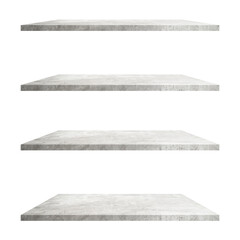 4 concrete shelves table isolated on white background and display montage for product.