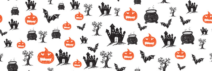 Halloween symbols hand drawn illustrations	
