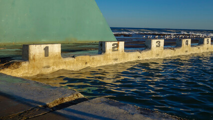 Starting blocks for swimming races, Ocean Baths, Newcastle, NSW, Australia
