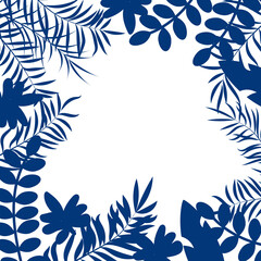 Blue tropical jungle floral frame with palm leaves