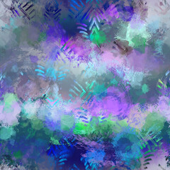 Obraz na płótnie Canvas Paint splat funky splatter mess artistic painting effect. Grungy dribble drip colour ink graphical design. Seamless repeat raster jpg pattern swatch.