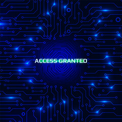 Fingerprint Security Scanning Digital System Personal Information Identify Vector. Blue Abstract Circuit Board Authentication Accept Cyber Concept Illustration.