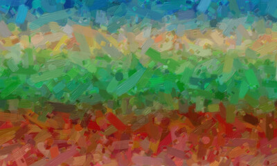 Red, green, blue and brown oil paint with big brush background, digitally created.