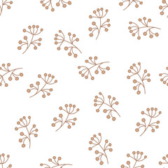 Seamless pattern with berries . Botanical background on white . Monochrome elegant vector floral pattern for fabric