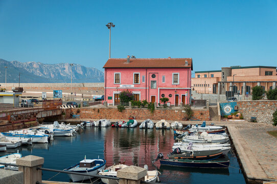 ARBATAX, ITALY -15-08-2020 : Panoramic view of small village of Arbatax in Sardinia, Italy on sunny summer day