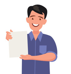 Man shows a sheet with the contract.