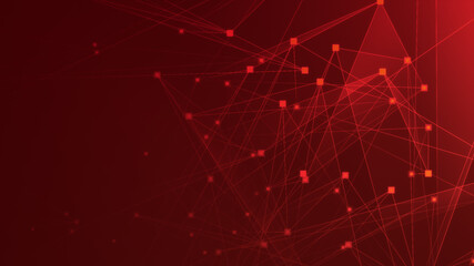 Abstract red polygon tech network with connect technology background. Abstract dots and lines texture background. 3d rendering.