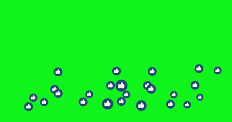 Social media icons.Thumbs up, blue icons social media live video isolated on green background. Network marketing