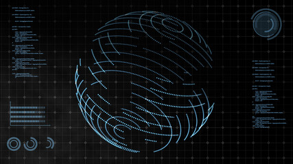 HUD screen futuristic technology background 3D sphere globe world internet network connection linking, 3D render high tech digital analyzing digital data concept.  © DIgilife