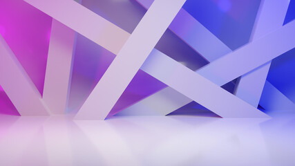 Abstract background geometric glossy style with blue and violet light, 3d render
