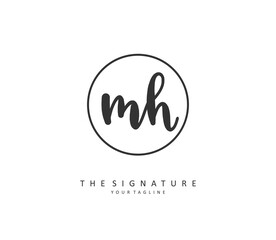M H MH Initial letter handwriting and signature logo. A concept handwriting initial logo with template element.