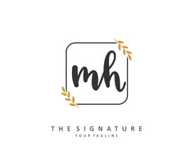 M H MH Initial letter handwriting and signature logo. A concept handwriting initial logo with template element.